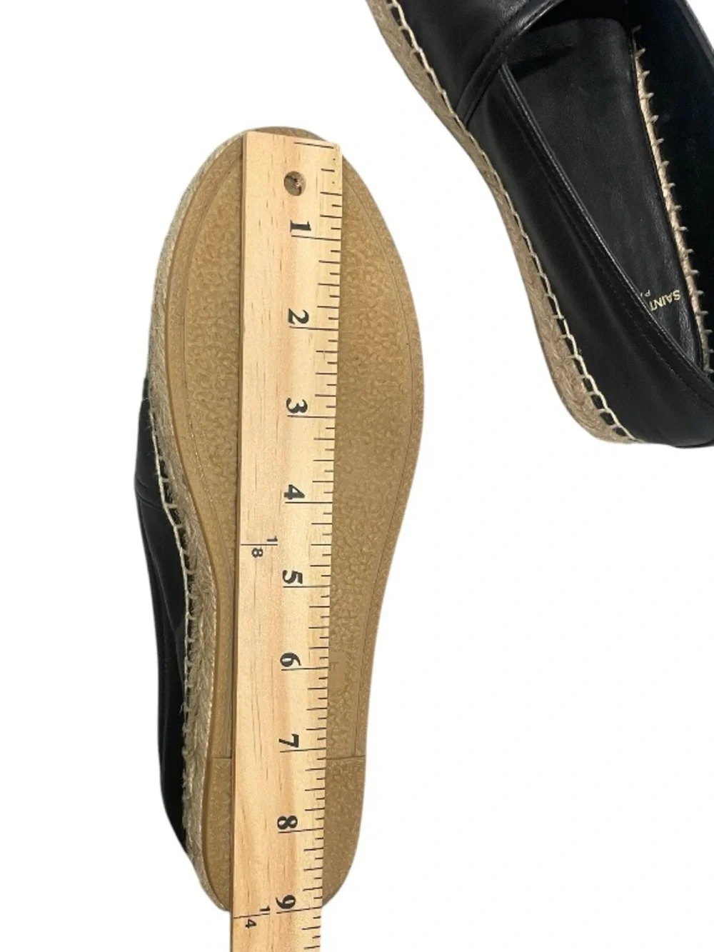 Saint Laurent Paris YSL Logo Black Leather Espadrille Flats 36.5
